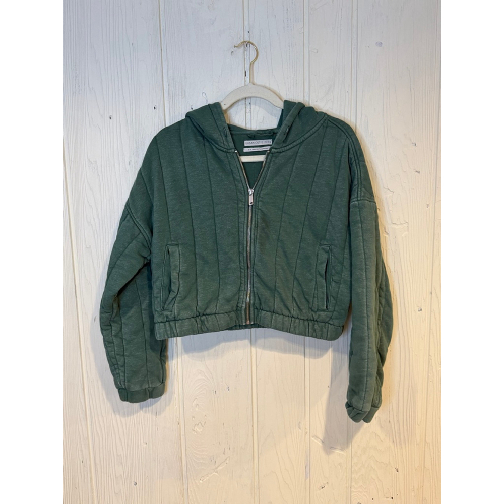 Urban Outfitters Green Quilted Cropped Hoodie S